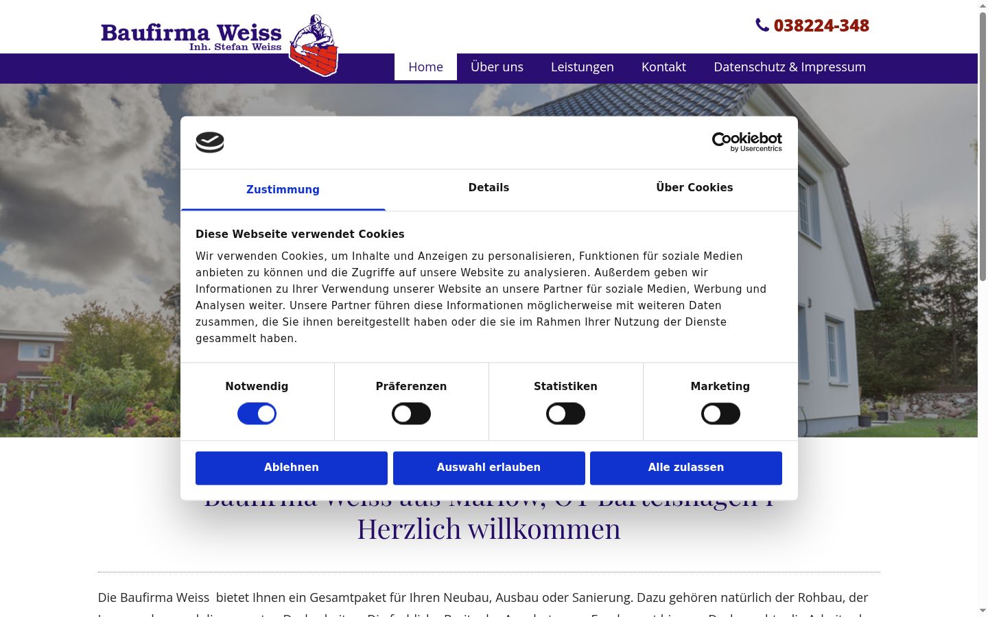Screenshot des Einwilligungsbanners vor jeglicher Interaktion
