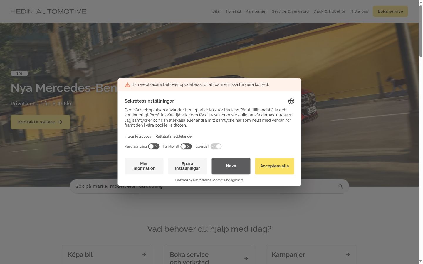 Screenshot del banner di consenso mostrato prima di qualsiasi interazione