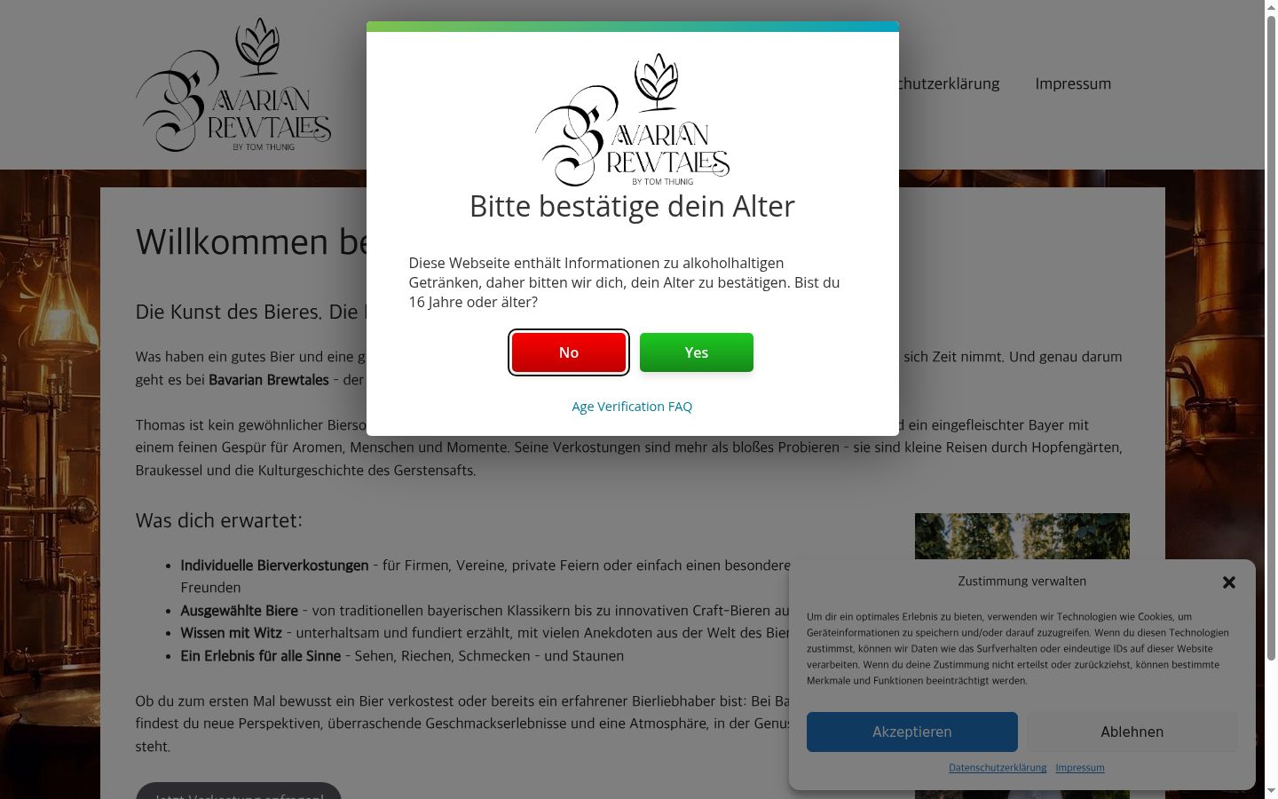 Skærmbillede af samtykkebanneret, som det blev vist før nogen interaktion