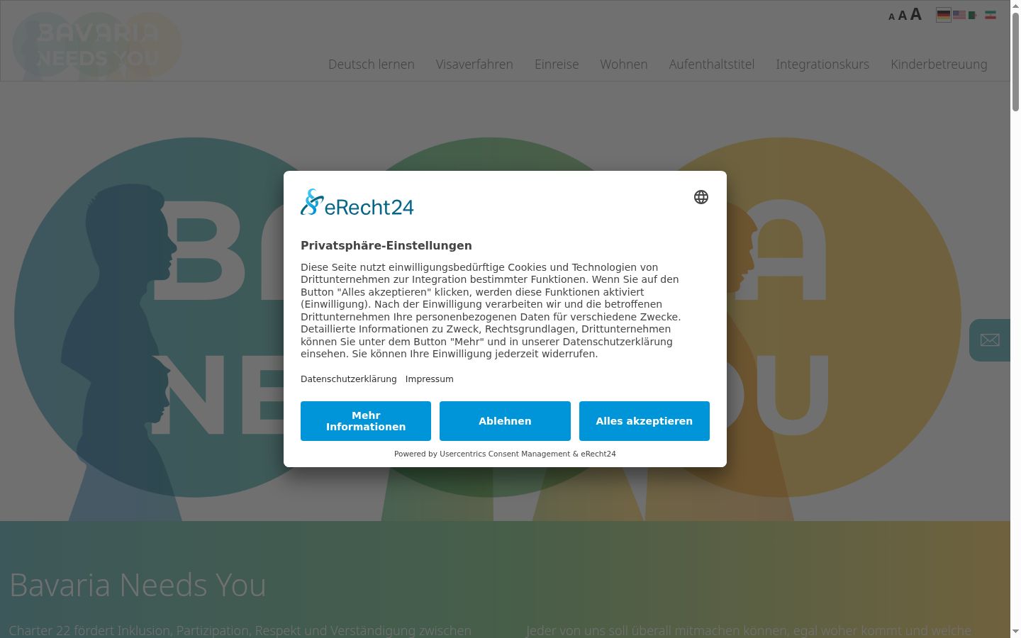 Screenshot of the consent banner shown before any interaction