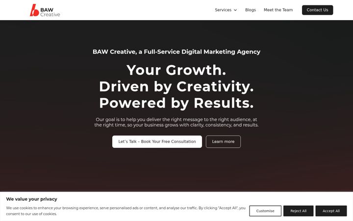 Captură de ecran a bawcreative.co.uk