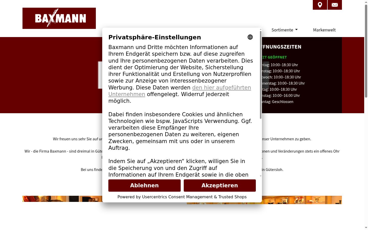 Captura de ecrã do banner de consentimento apresentado antes de qualquer interação
