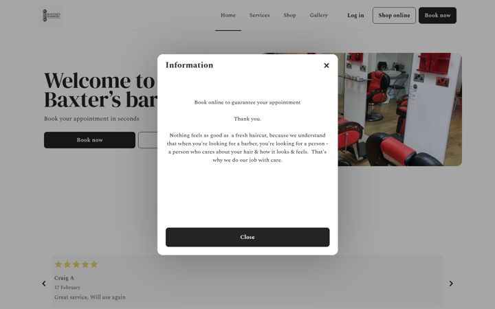 Screenshot of baxtersbarbers.co.uk