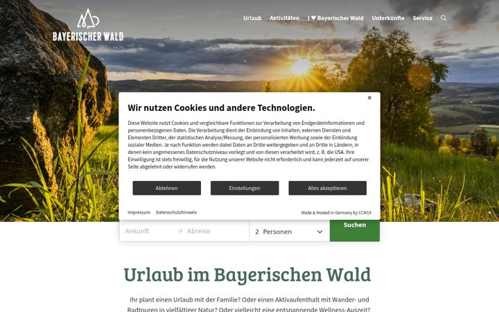 Screenshot of bayerischer-wald.de