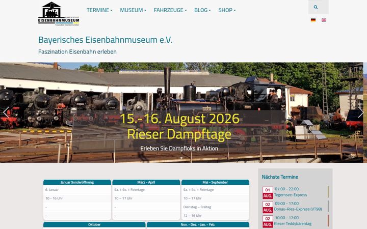 Screenshot of bayerisches-eisenbahnmuseum.de
