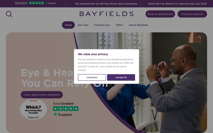 Screenshot of bayfieldsopticians.com