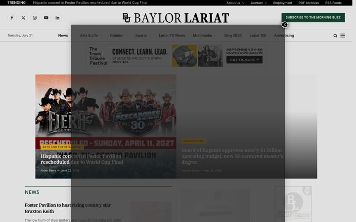 Screenshot of baylorlariat.com