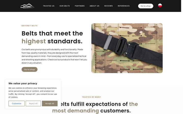 Screenshot of bayonetbelts.com