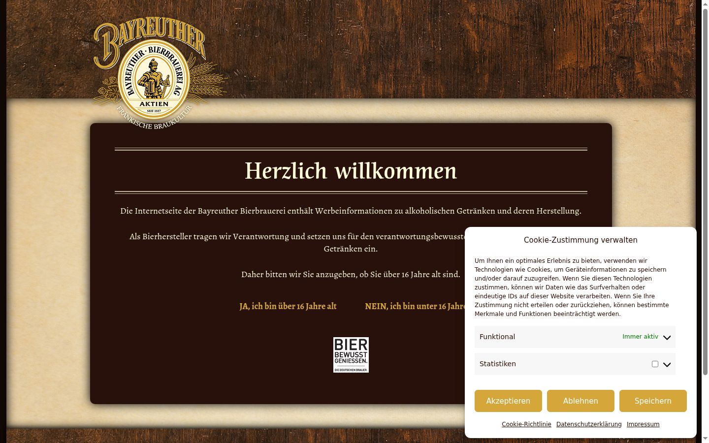 Screenshot des Einwilligungsbanners vor jeglicher Interaktion