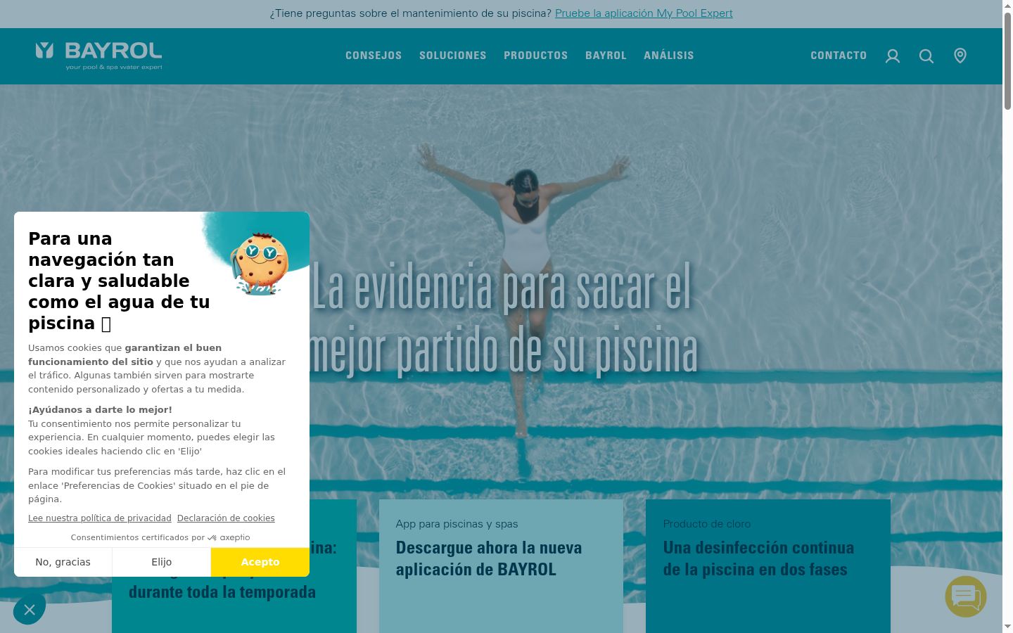 Captura de pantalla del banner de consentimiento mostrado antes de cualquier interacción
