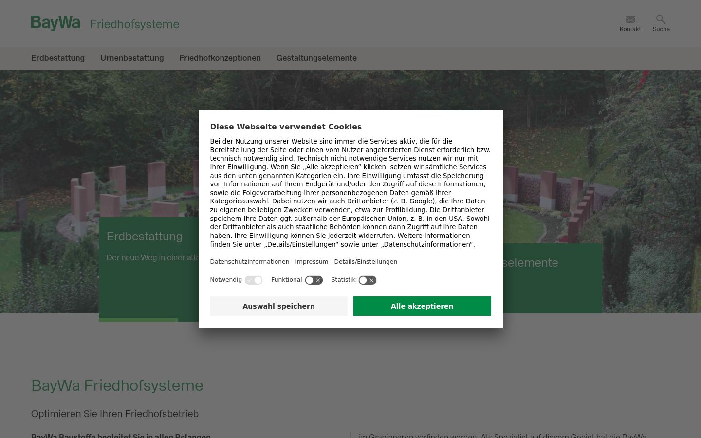 Screenshot des Einwilligungsbanners vor jeglicher Interaktion