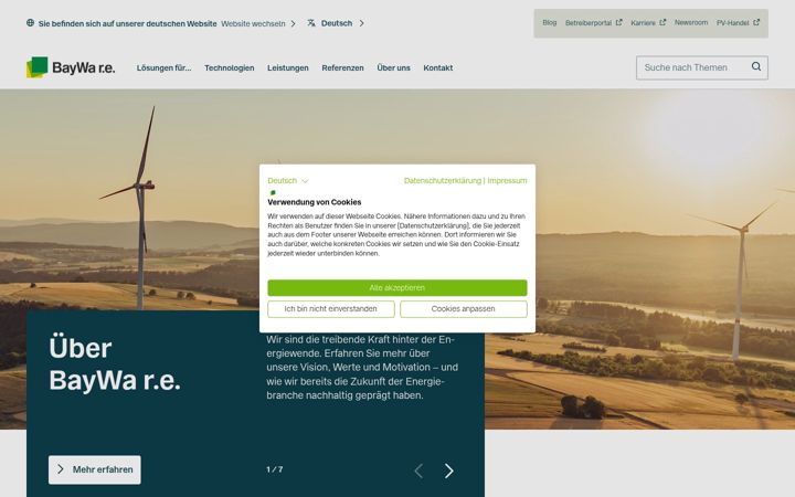 Screenshot of baywa-re.de