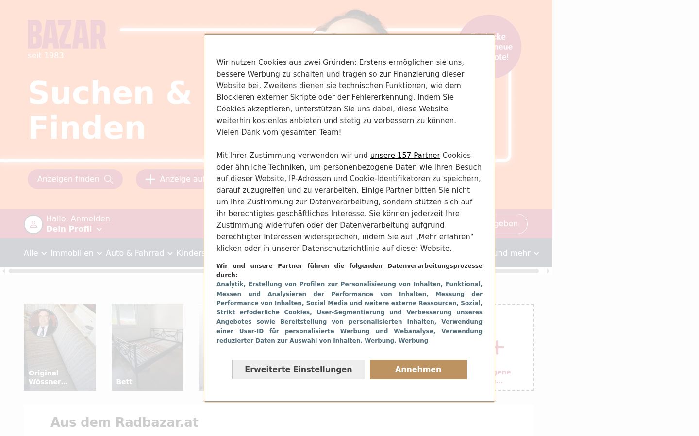 Screenshot del banner di consenso mostrato prima di qualsiasi interazione