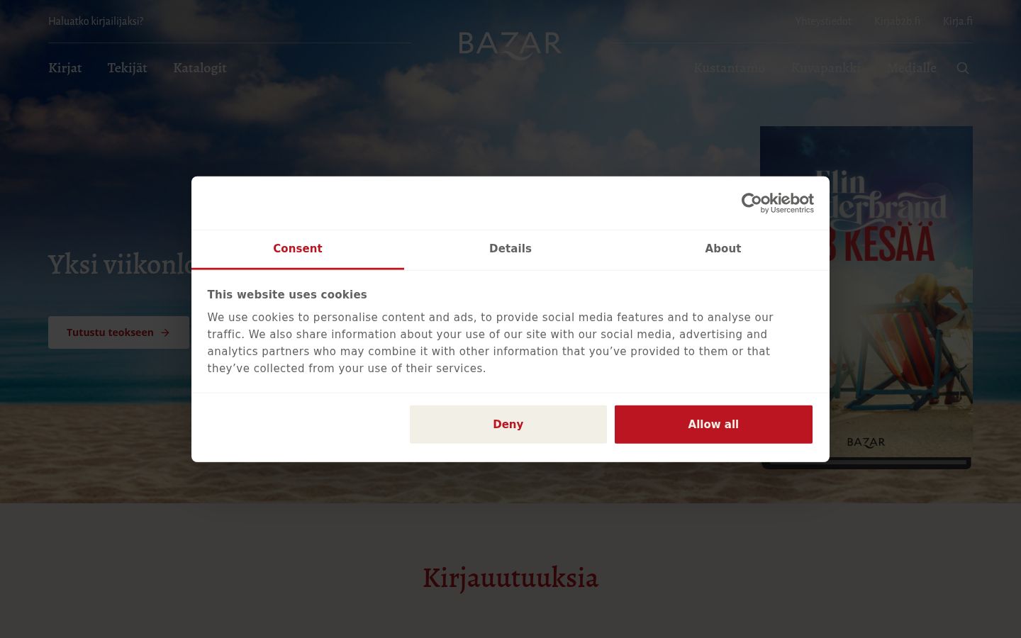 Képernyőkép a bármilyen interakció előtt megjelenő hozzájárulási bannerről