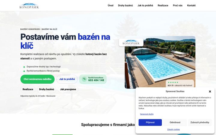 Screenshot ta' bazenykonopasek.cz