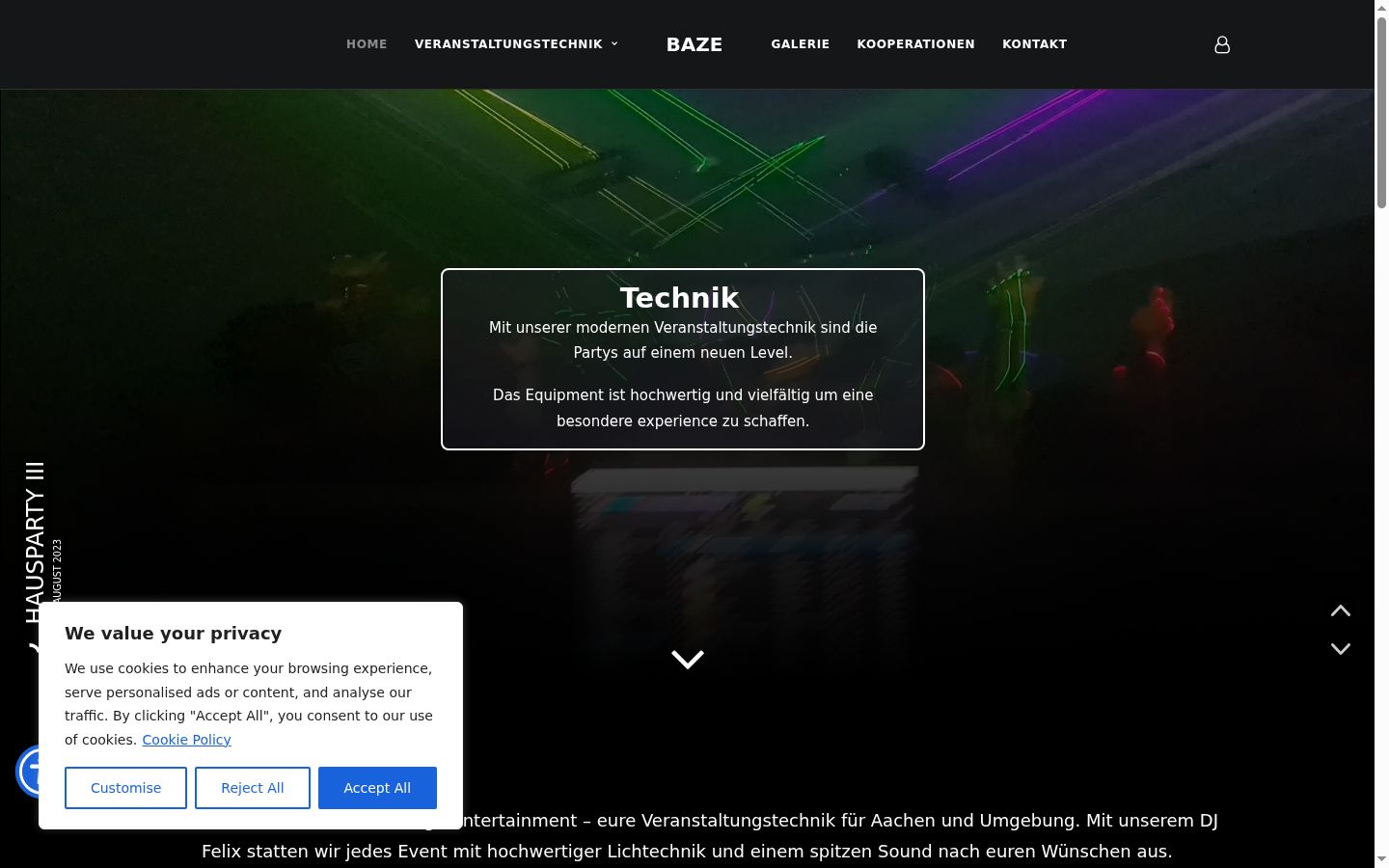 Screenshot des Einwilligungsbanners vor jeglicher Interaktion