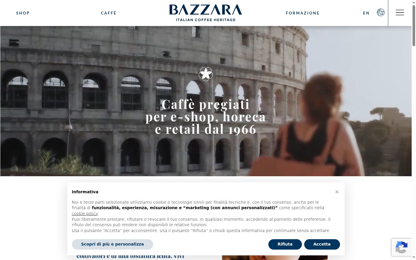 Screenshot del banner di consenso mostrato prima di qualsiasi interazione