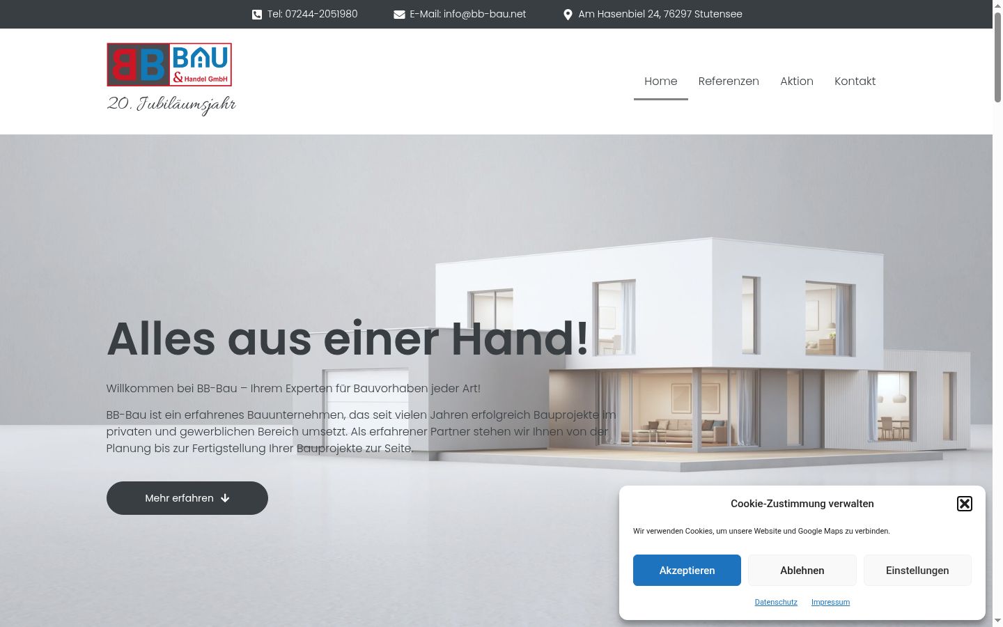 Screenshot des Einwilligungsbanners vor jeglicher Interaktion