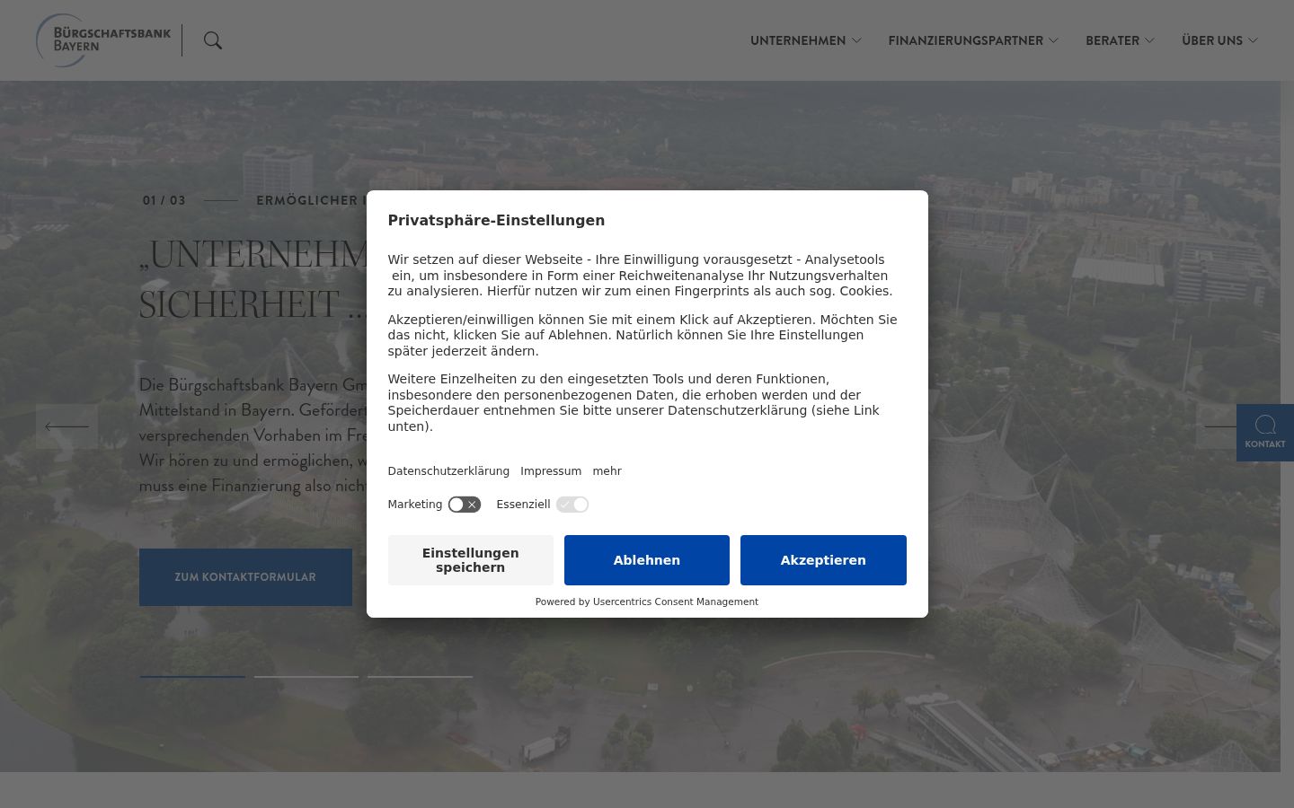 Screenshot des Einwilligungsbanners vor jeglicher Interaktion