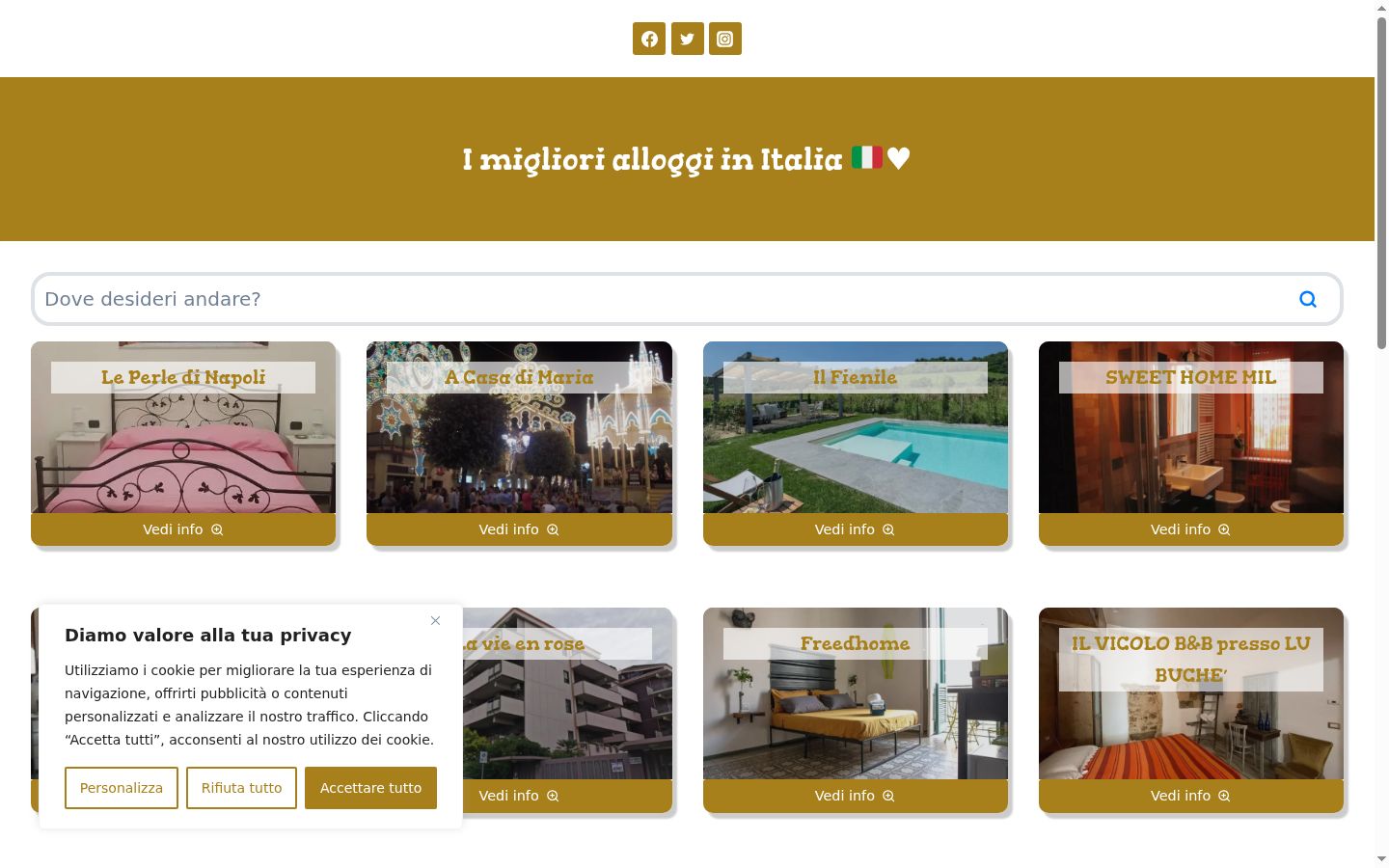 Screenshot del banner di consenso mostrato prima di qualsiasi interazione