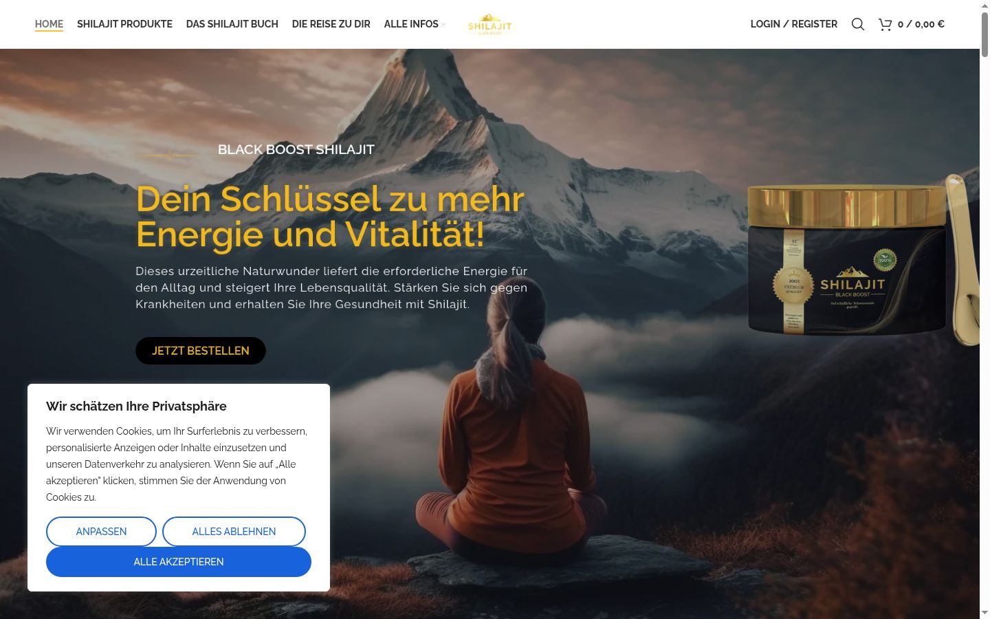 Screenshot des Einwilligungsbanners vor jeglicher Interaktion
