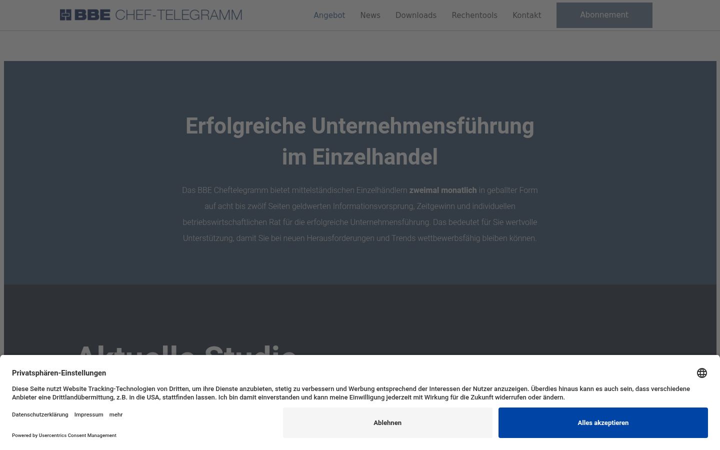 Screenshot des Einwilligungsbanners vor jeglicher Interaktion