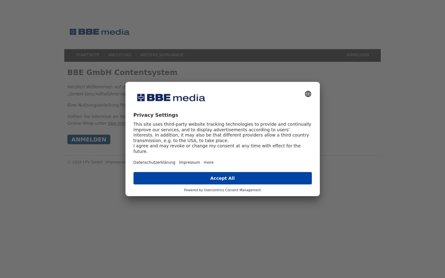 Screenshot des Einwilligungsbanners vor jeglicher Interaktion