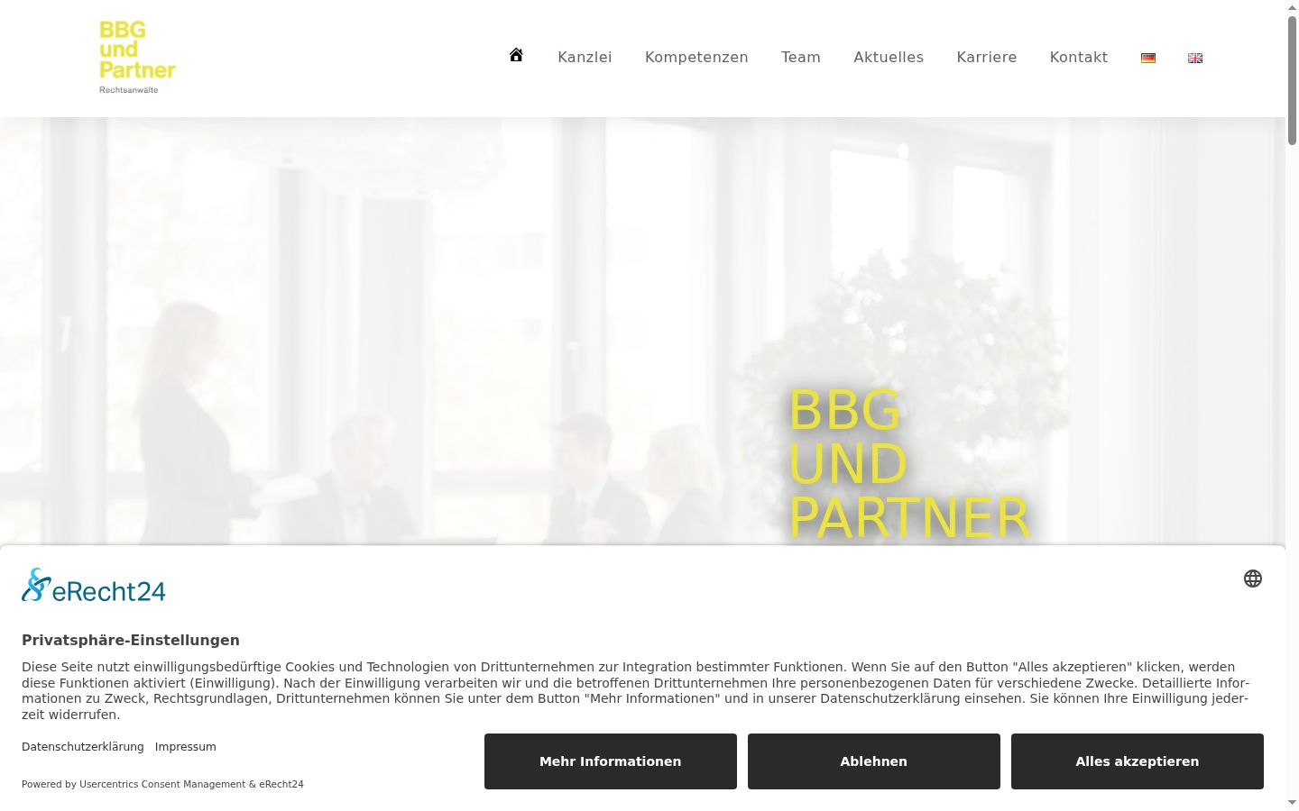 Screenshot des Einwilligungsbanners vor jeglicher Interaktion