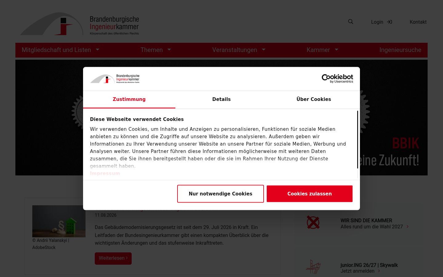 Screenshot des Einwilligungsbanners vor jeglicher Interaktion