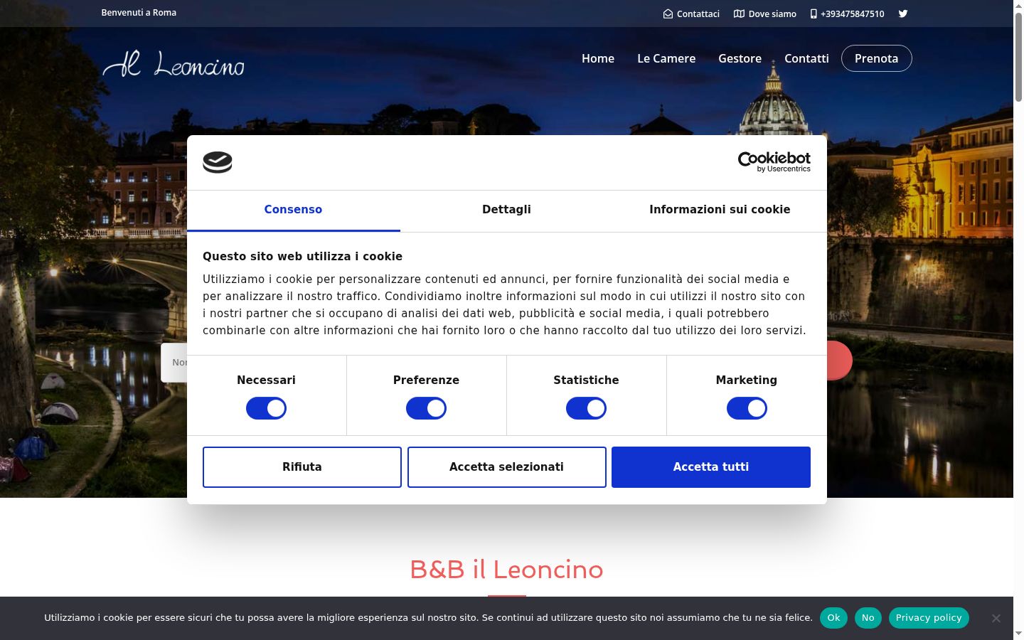 Snimka zaslona bannera za privolu prikazanog prije bilo kakve interakcije