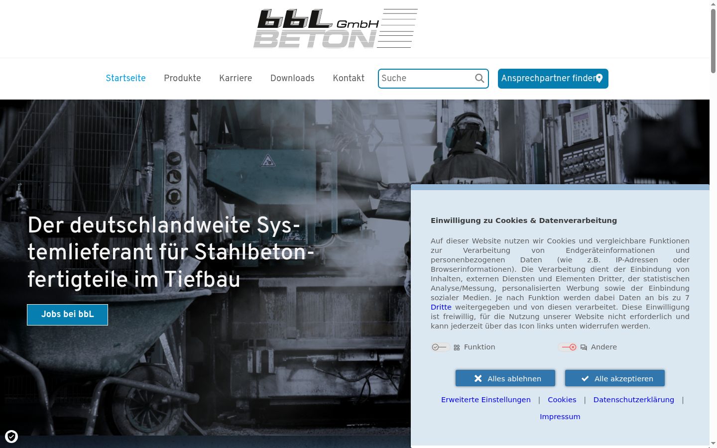 Screenshot des Einwilligungsbanners vor jeglicher Interaktion