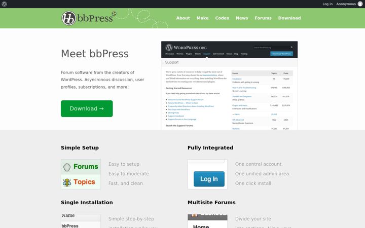 Screenshot of bbpress.org