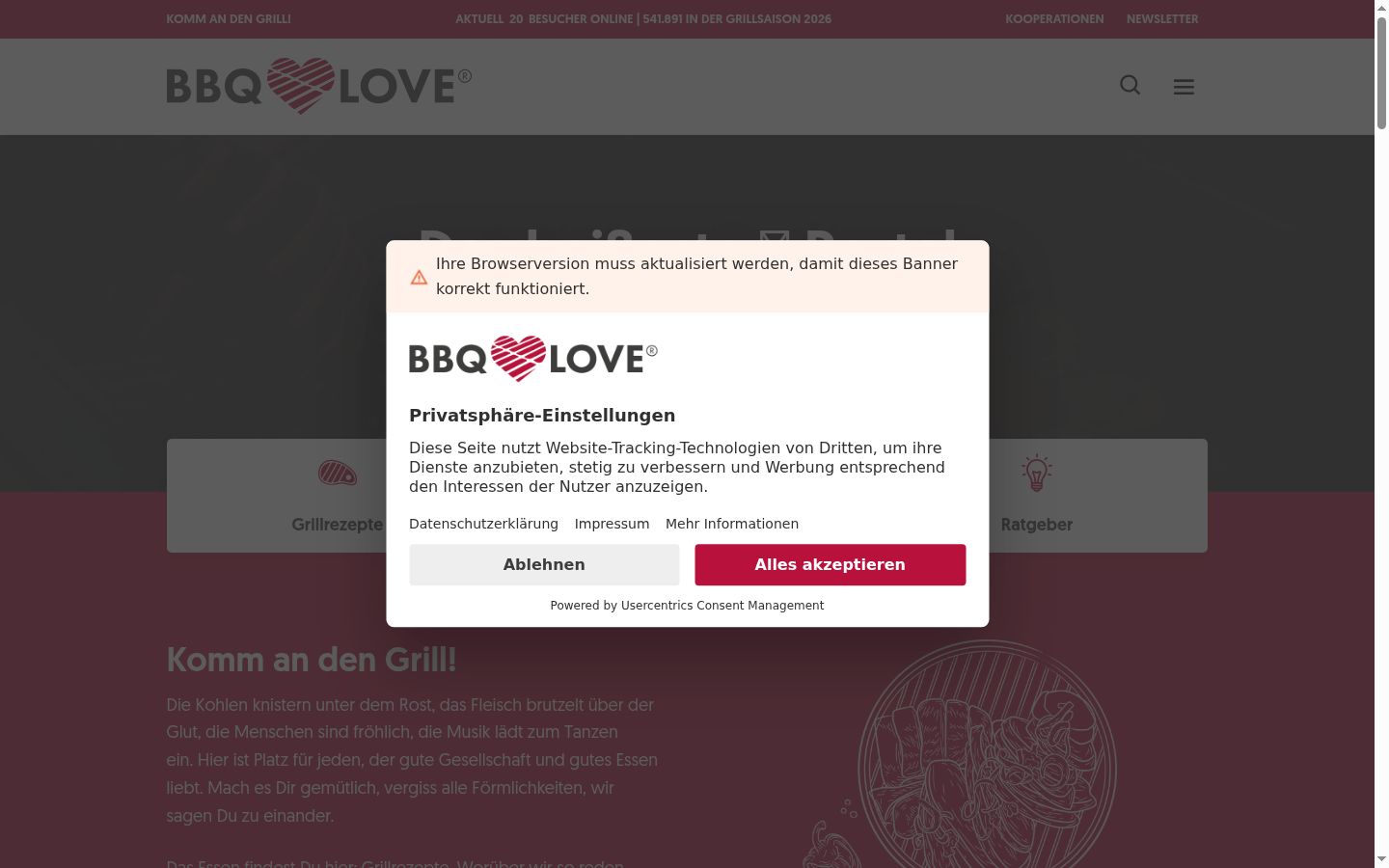 Skærmbillede af samtykkebanneret, som det blev vist før nogen interaktion