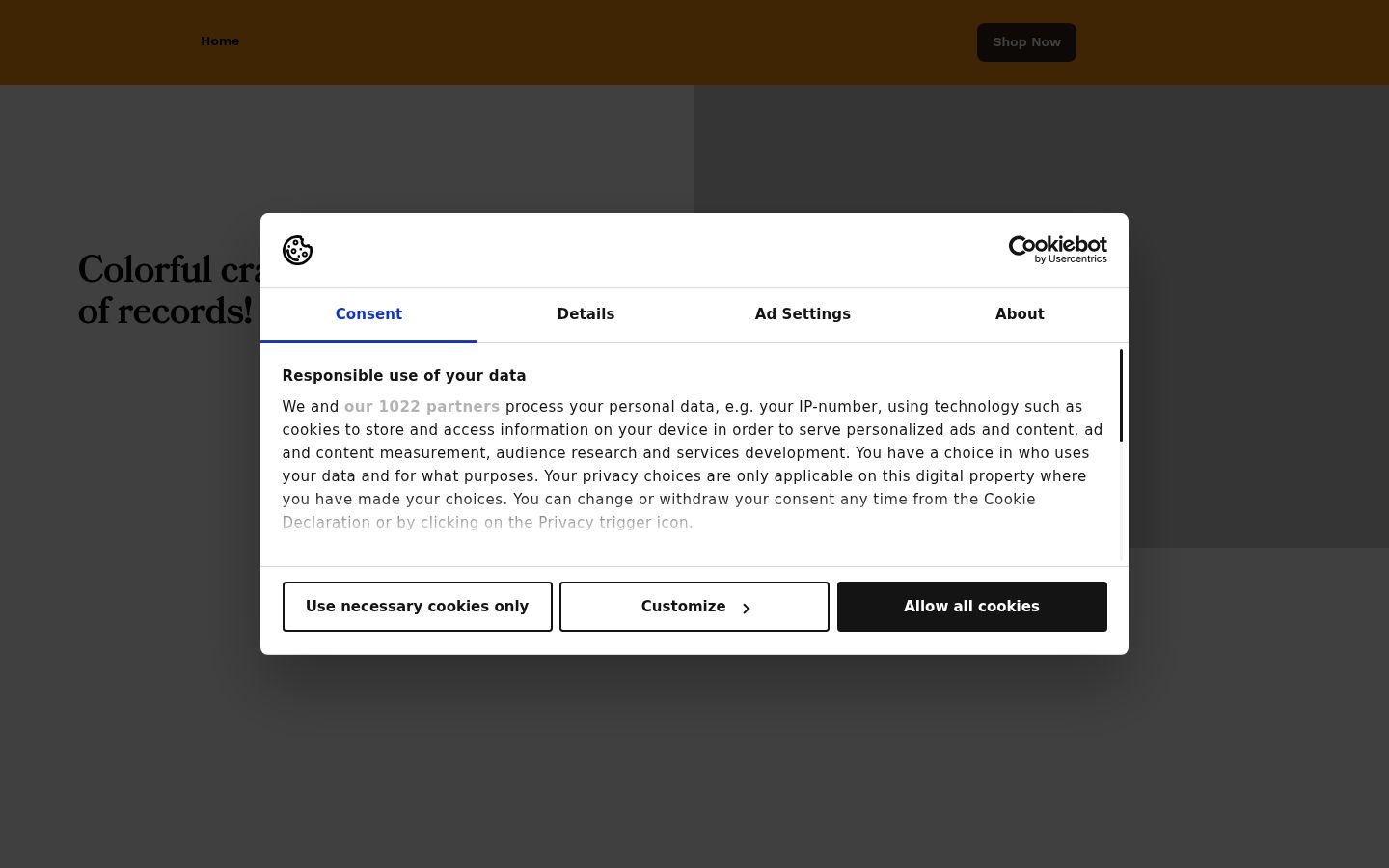 Screenshot of the consent banner shown before any interaction