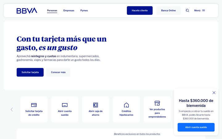 Екранна снимка на bbva.com.ar