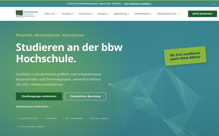 Screenshot of bbw-hochschule.de