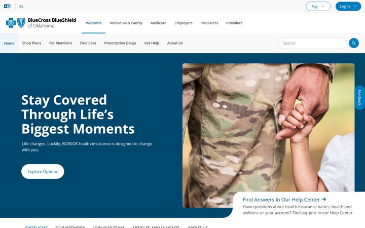 Screenshot of bcbsok.com