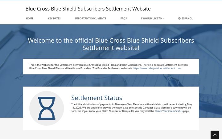 Screenshot of bcbssettlement.com
