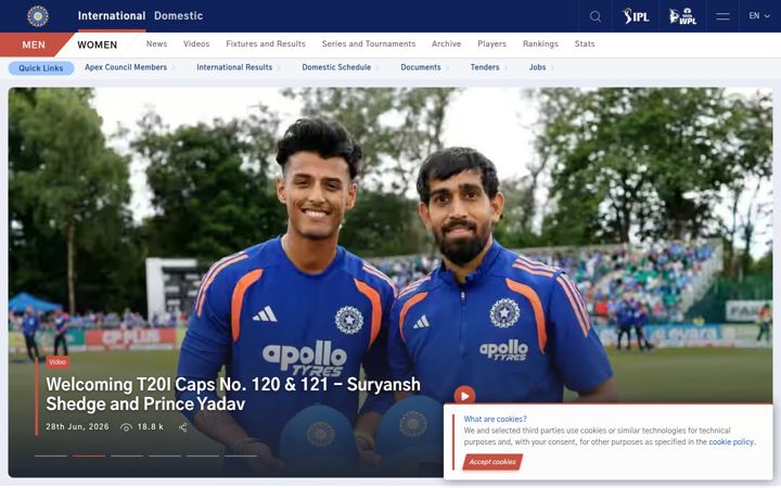 Screenshot von bcci.tv
