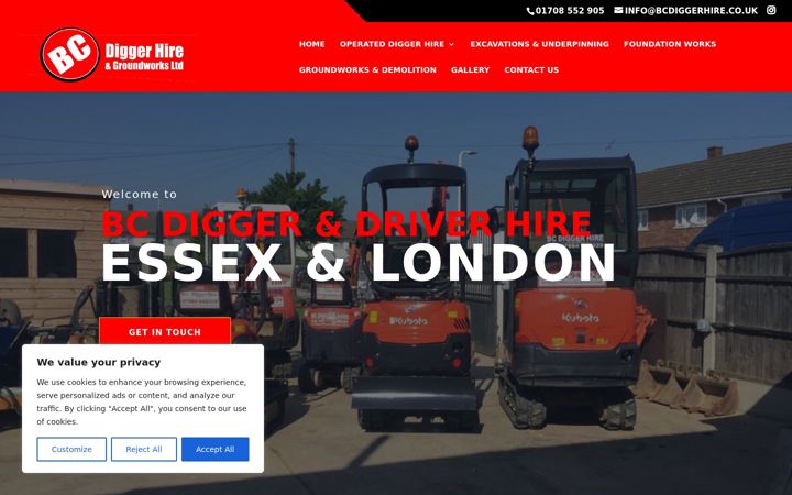 Screenshot of bcdiggerhire.co.uk