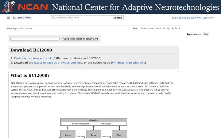Screenshot of bci2000.org