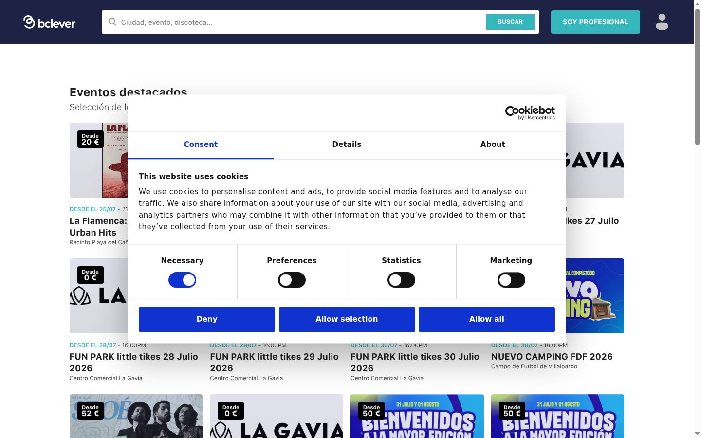 Screenshot of the consent banner shown before any interaction