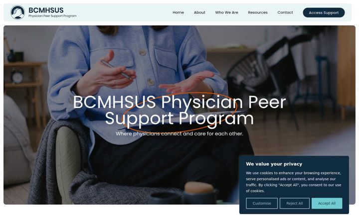 Screenshot of bcmhsuspeersupport.ca
