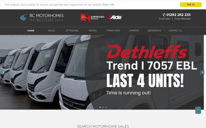 Captura de pantalla de bcmotorhomes.co.uk