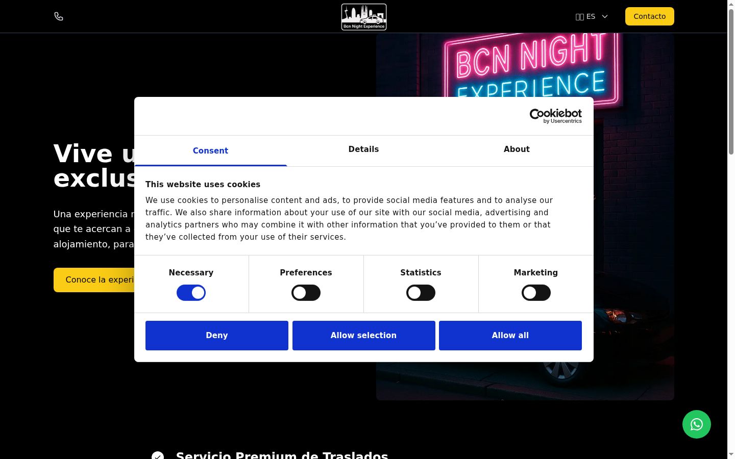 Screenshot del banner di consenso mostrato prima di qualsiasi interazione