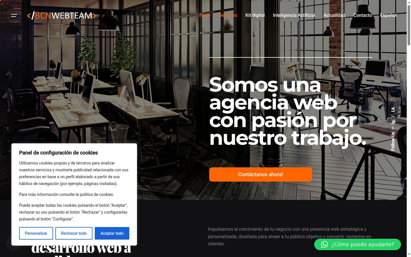 Captura de pantalla del banner de consentimiento mostrado antes de cualquier interacción