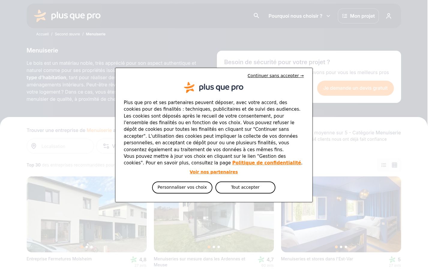 Capture d'écran de la bannière de consentement affichée avant toute interaction