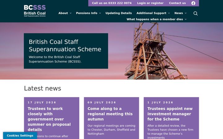 Screenshot of bcsss-pension.org.uk