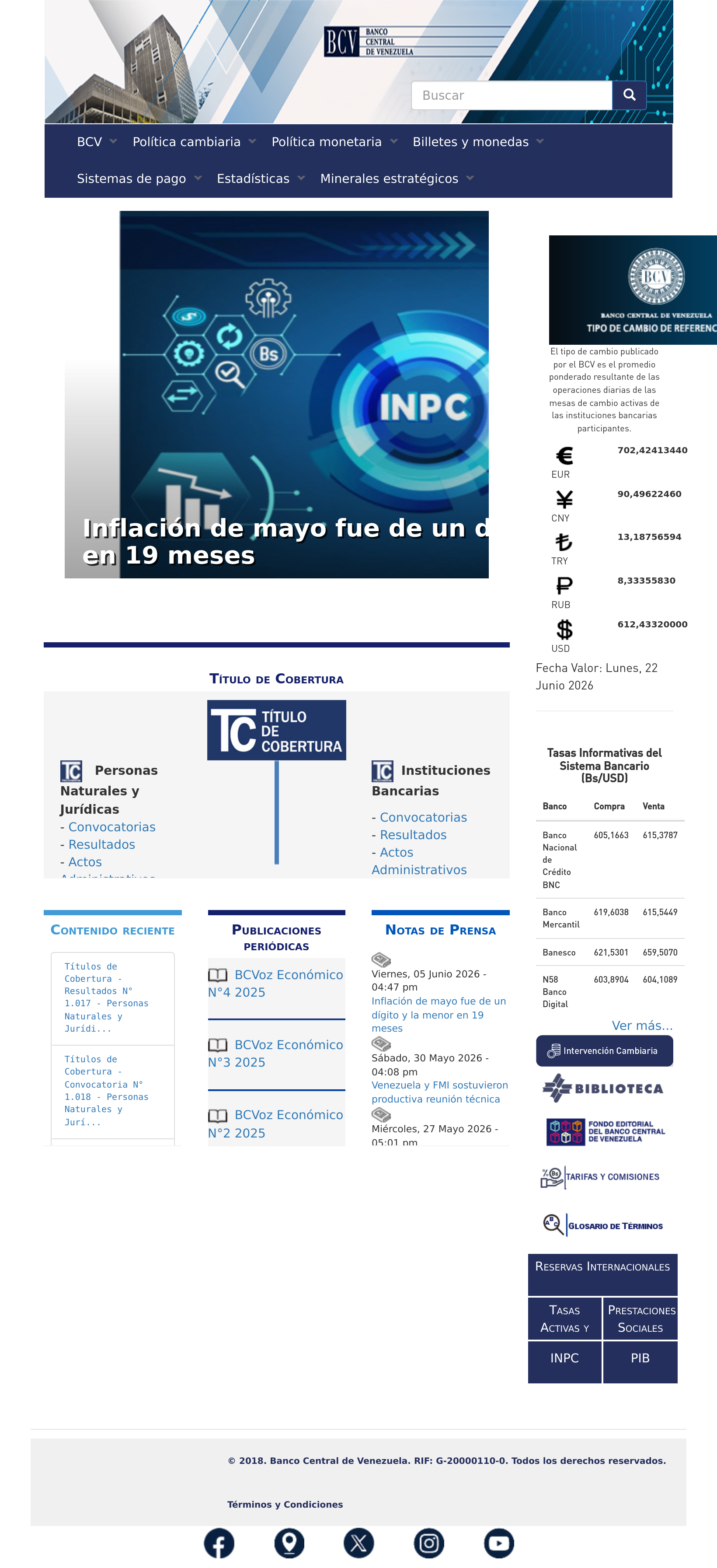 Tablet screenshot of bcv.org.ve