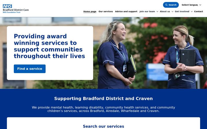 Screenshot of bdct.nhs.uk